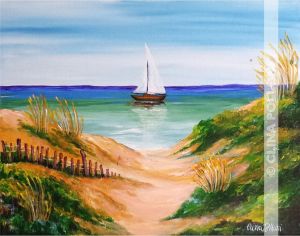 Sea Dunes with Sail Boat Painting